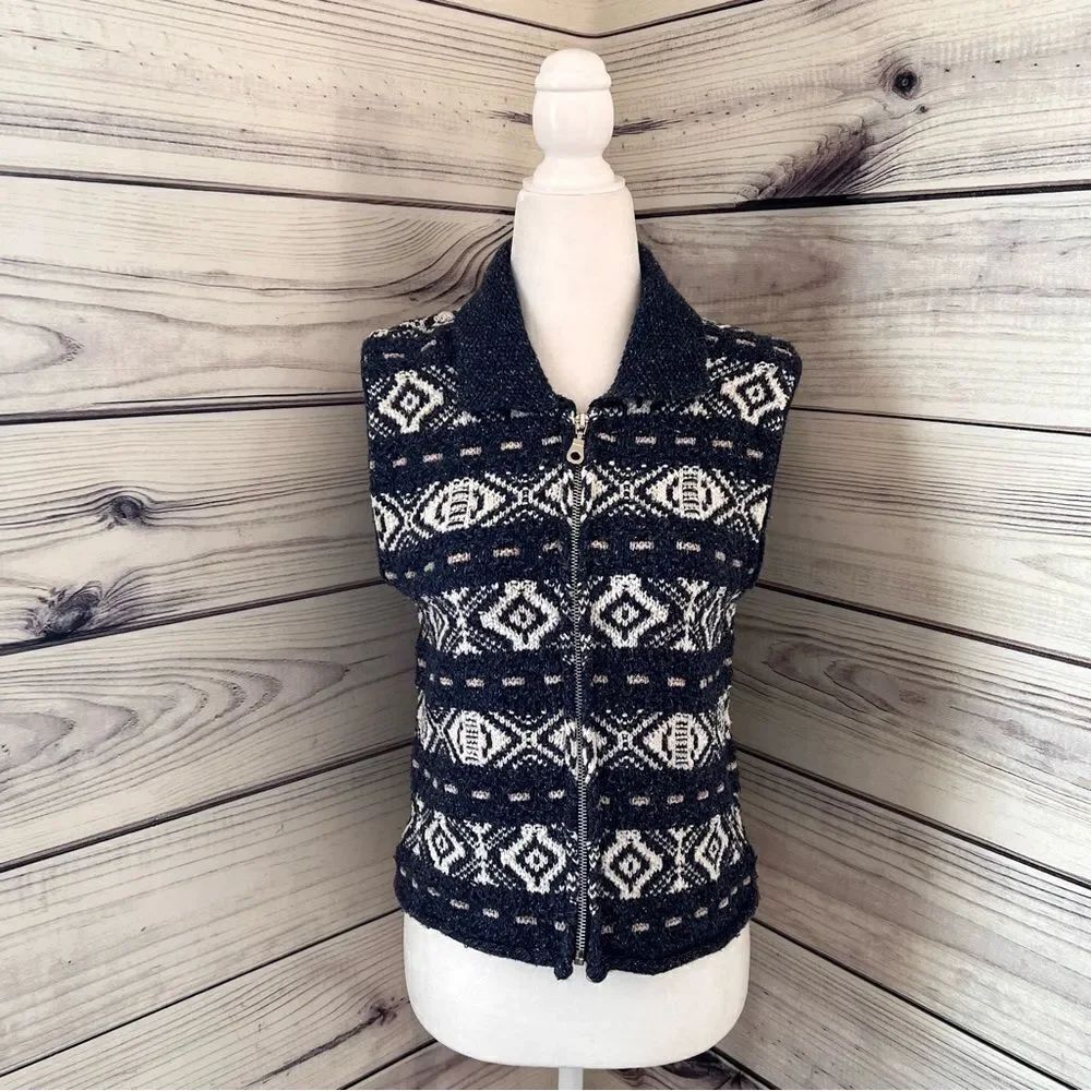 Vintage Navy & Cream Patterned Sweater Vest